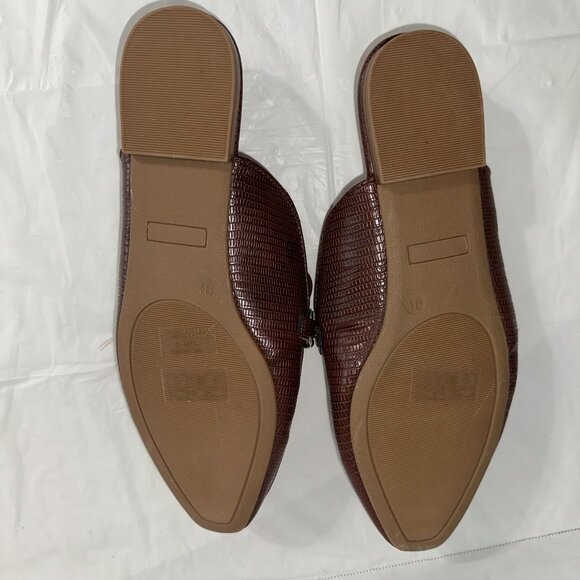 Brown Croc-Embossed Faux Leather Mules With Silver Chain Accent - Picture 5 of 5